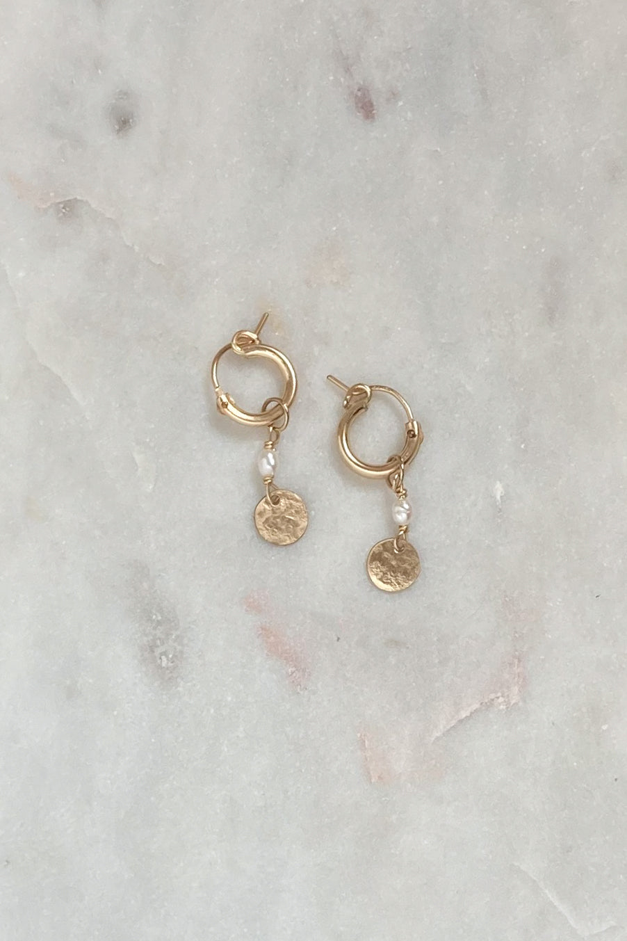 Pearl Small Moon Hoops-Gold Fill