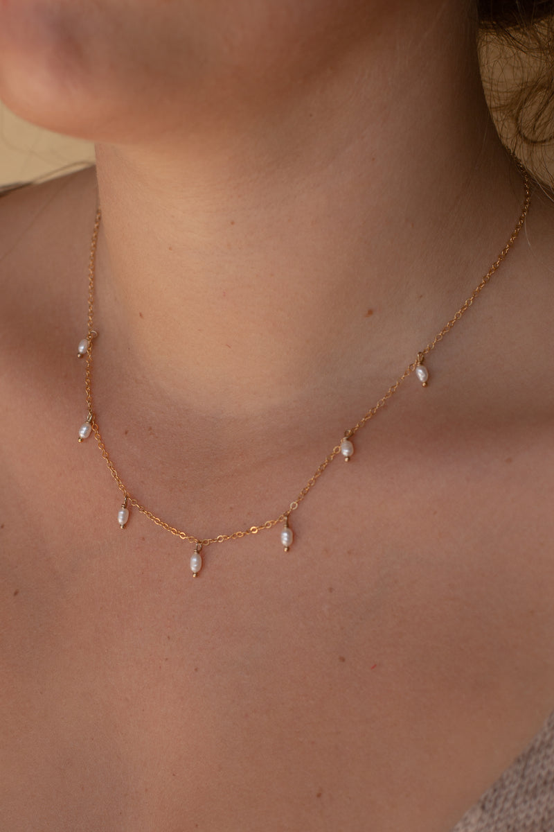 Pearl Tear Drop Necklace-Gold fill