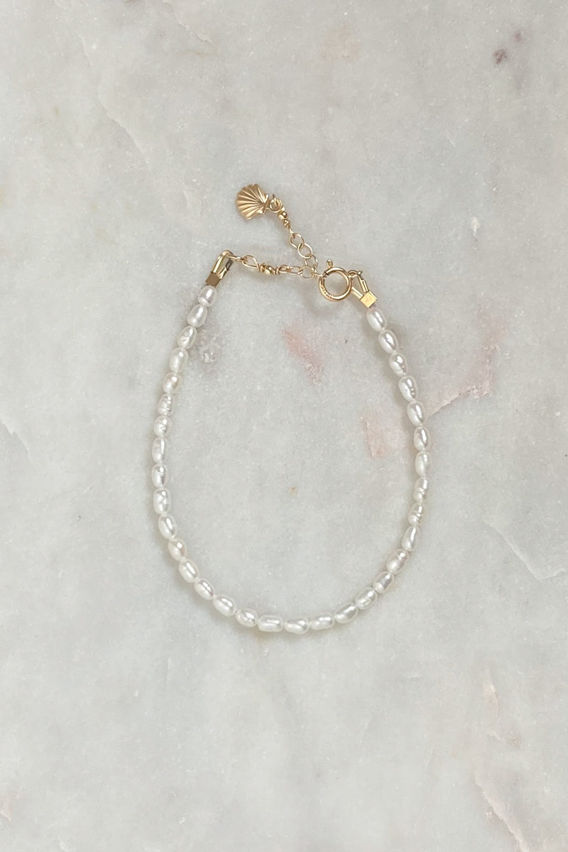 Rice Pearl Beaded Bracelet -Gold fill