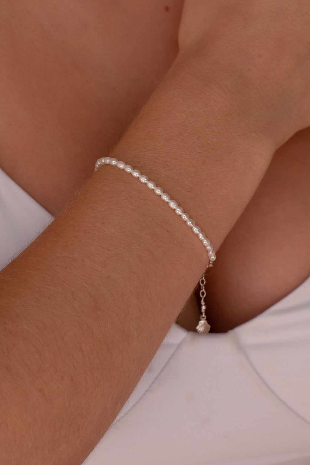 Rice Pearl Beaded Bracelet -Sterling Silver