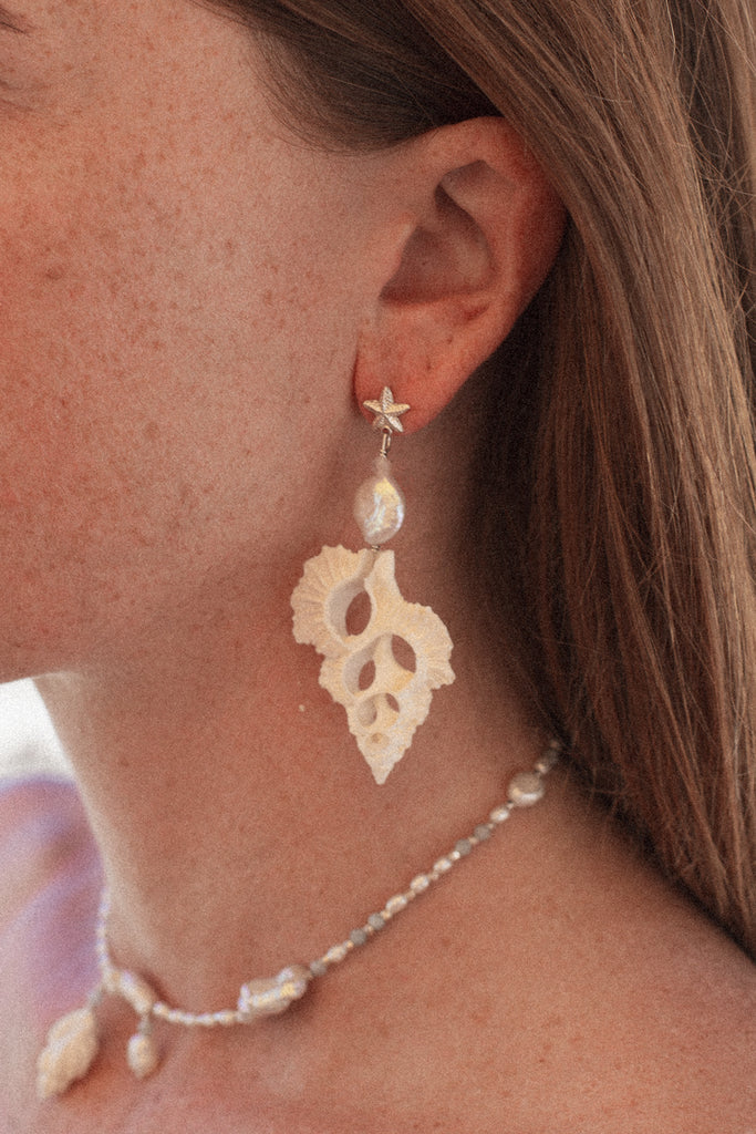 Castaway Starfish, Rose Quartz & Round Pearl Earrings - STERLING SILVER