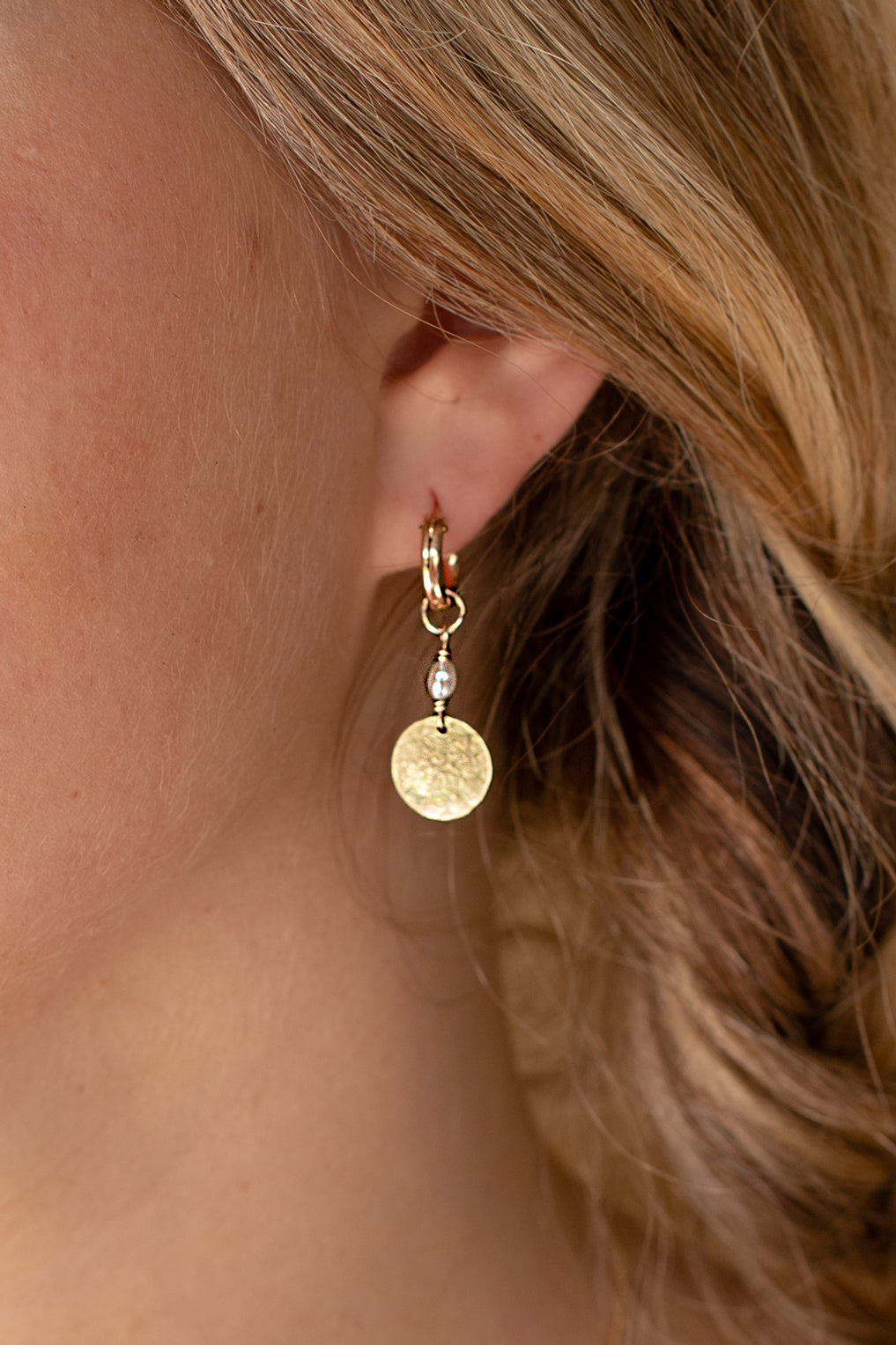 Pearl Large Moon Hoops-Gold Fill
