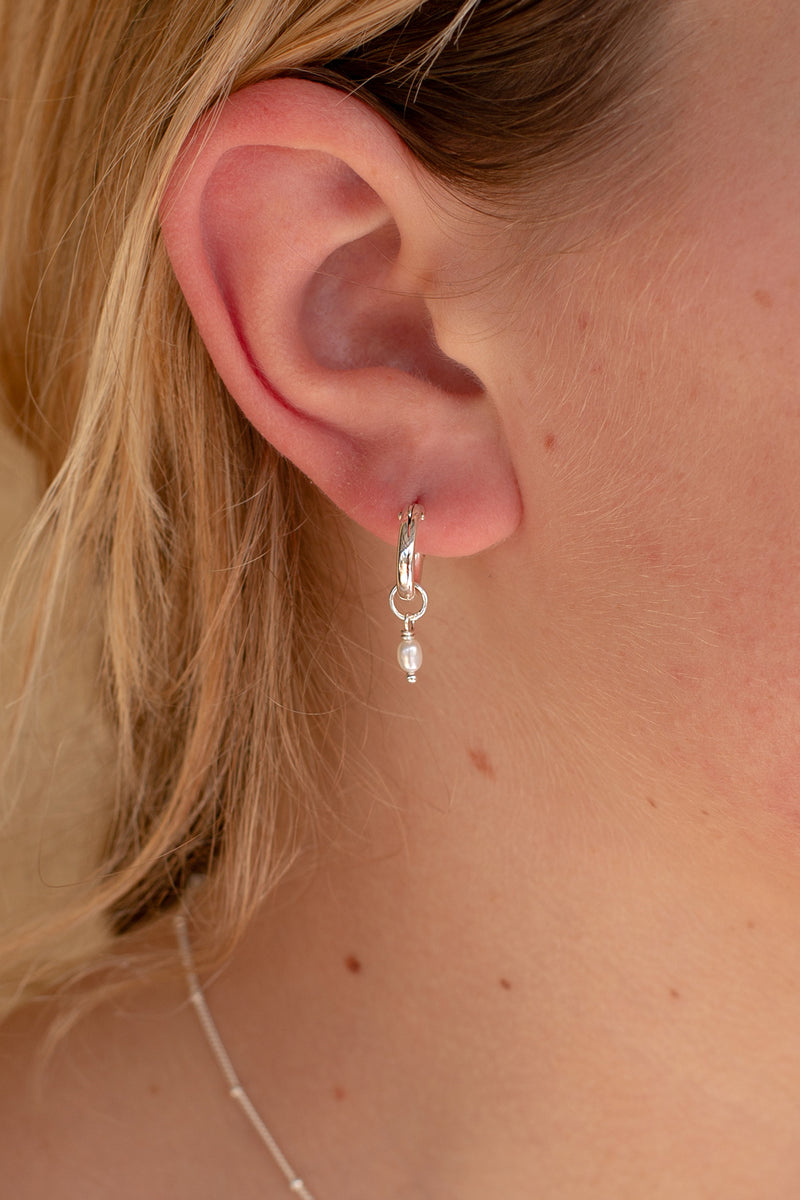 Pearl Tear Drop Hoops-Sterling Silver