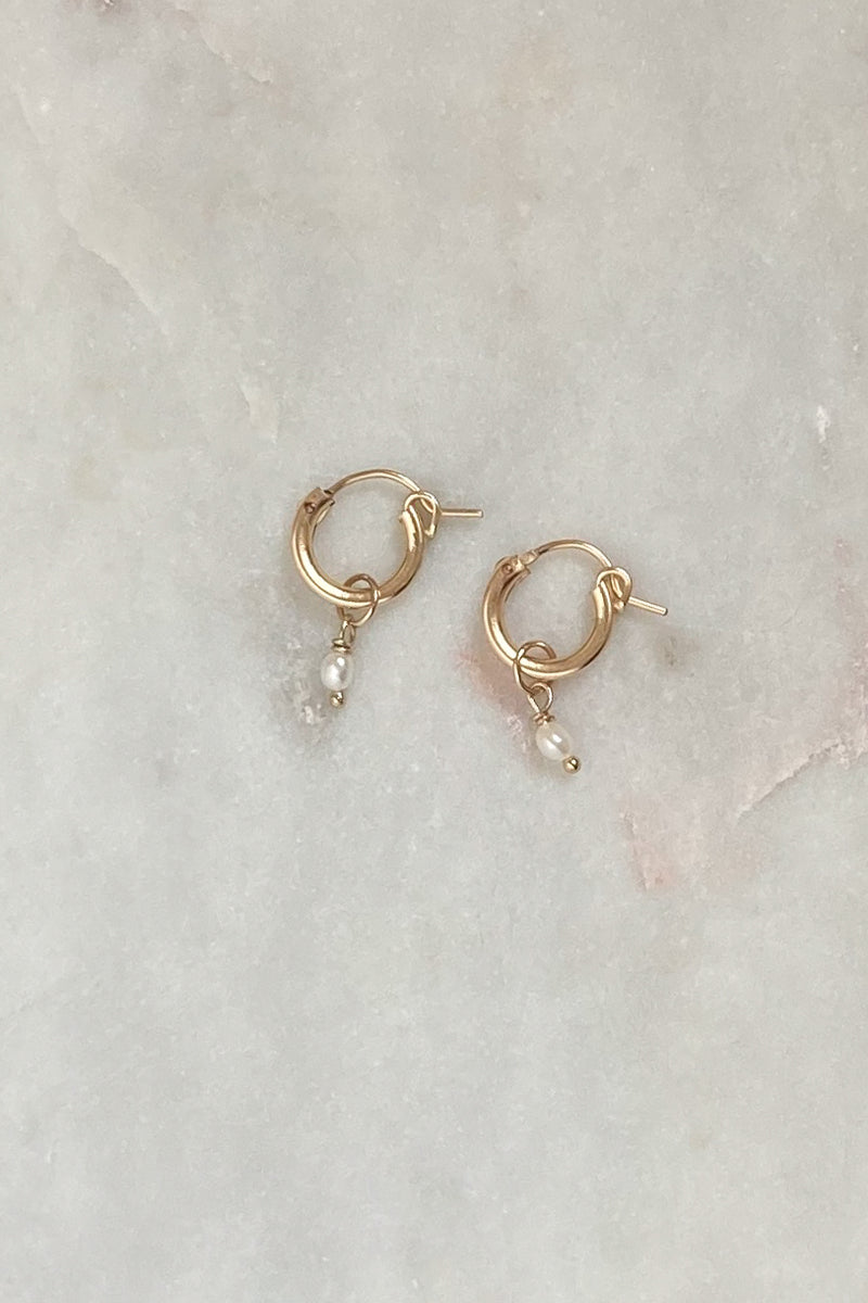 Pearl Tear Drop Hoops-Gold Fill