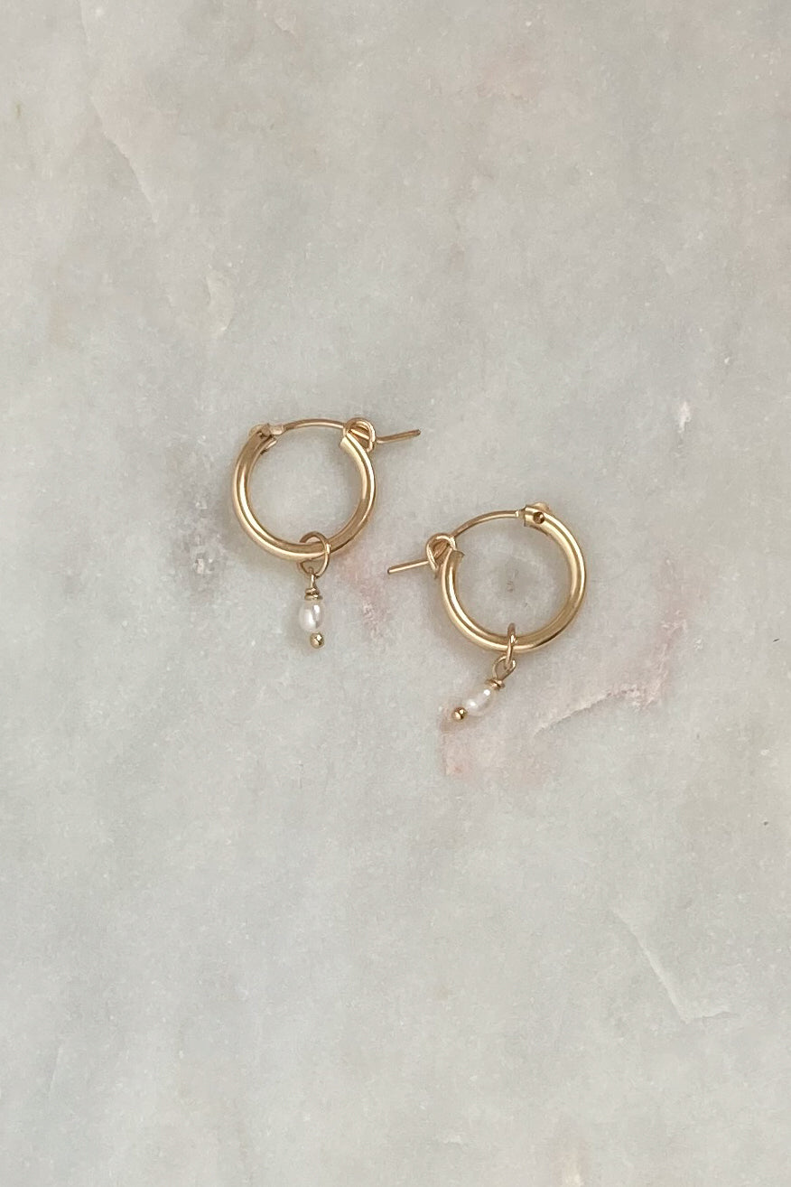 Pearl Tear Drop Hoops-Gold Fill