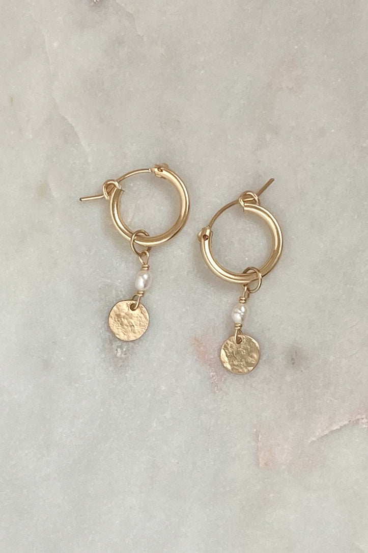 Pearl Small Moon Hoops-Gold Fill