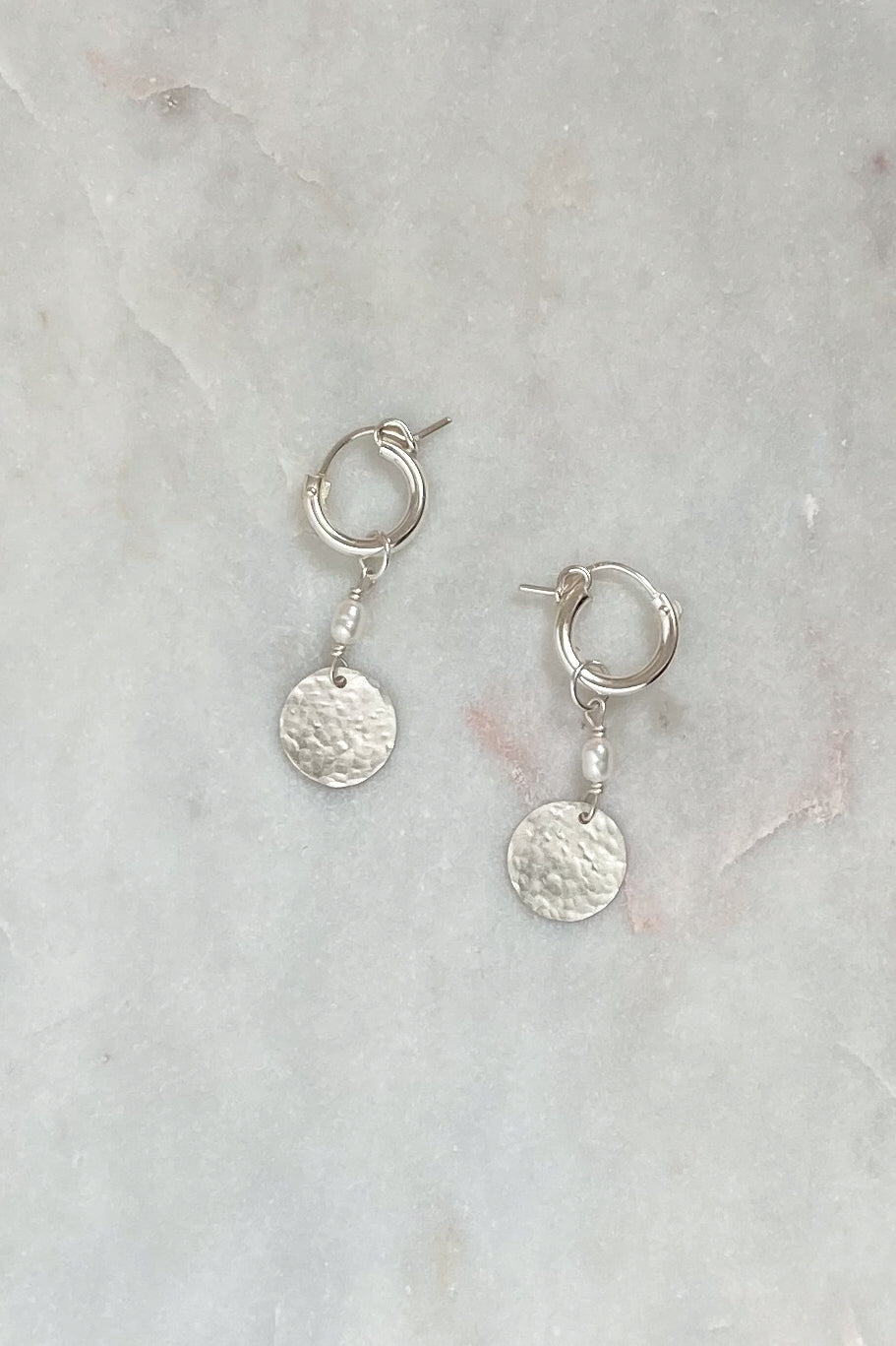 Pearl Large Moon Hoops-Sterling Silver