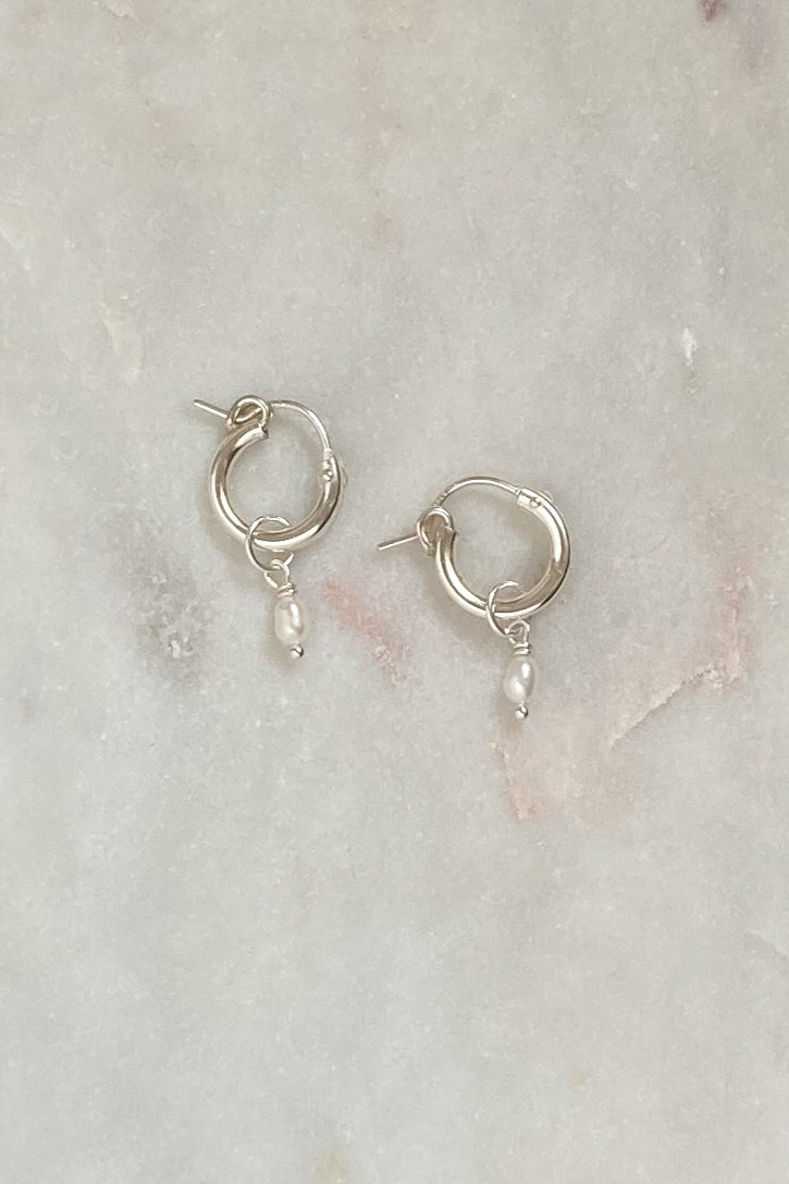 Pearl Tear Drop Hoops-Sterling Silver