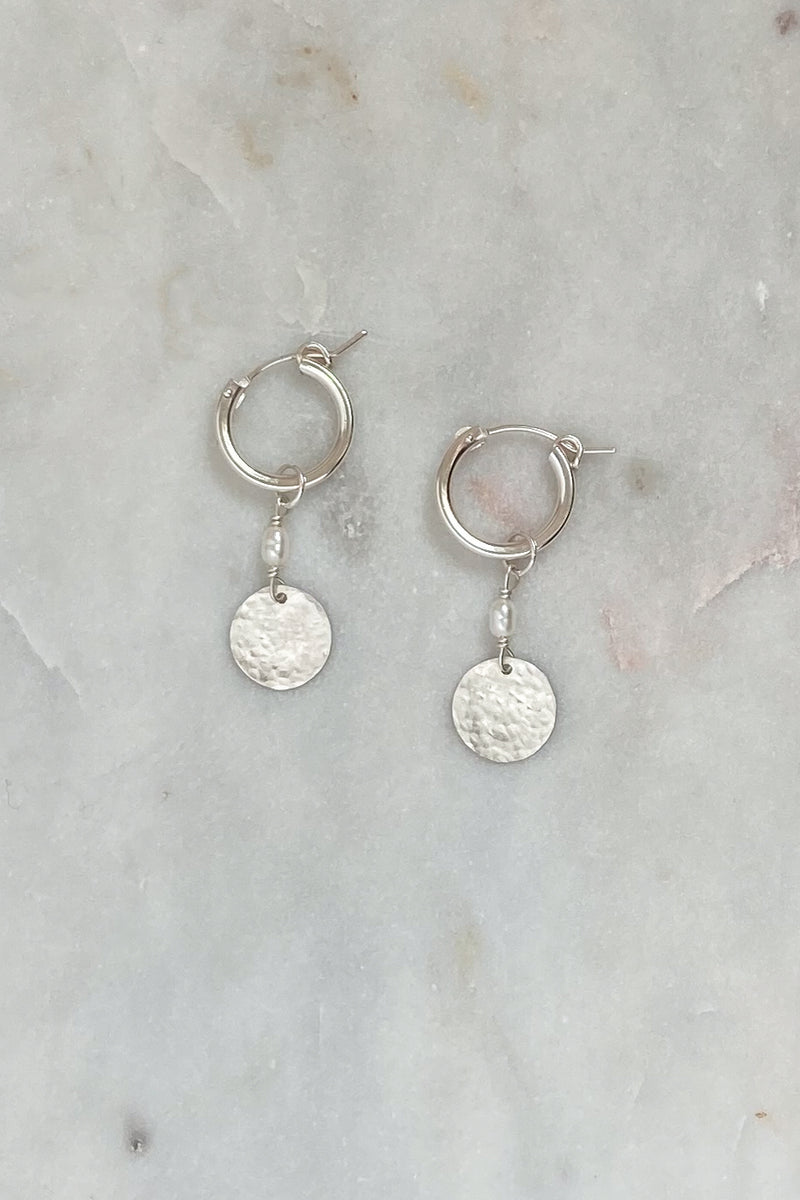 Pearl Large Moon Hoops-Sterling Silver