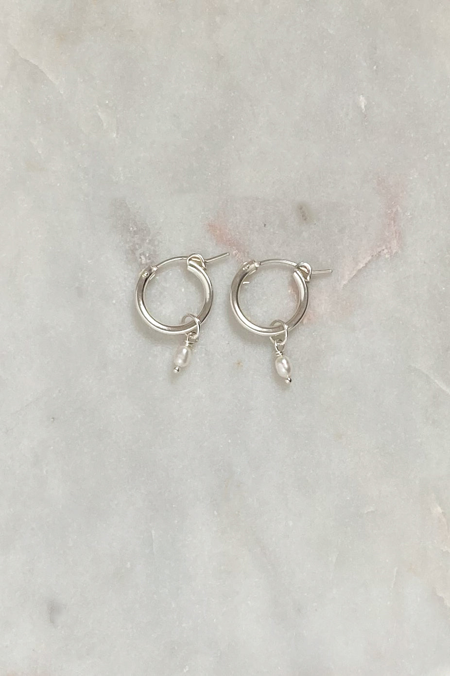 Pearl Tear Drop Hoops-Sterling Silver