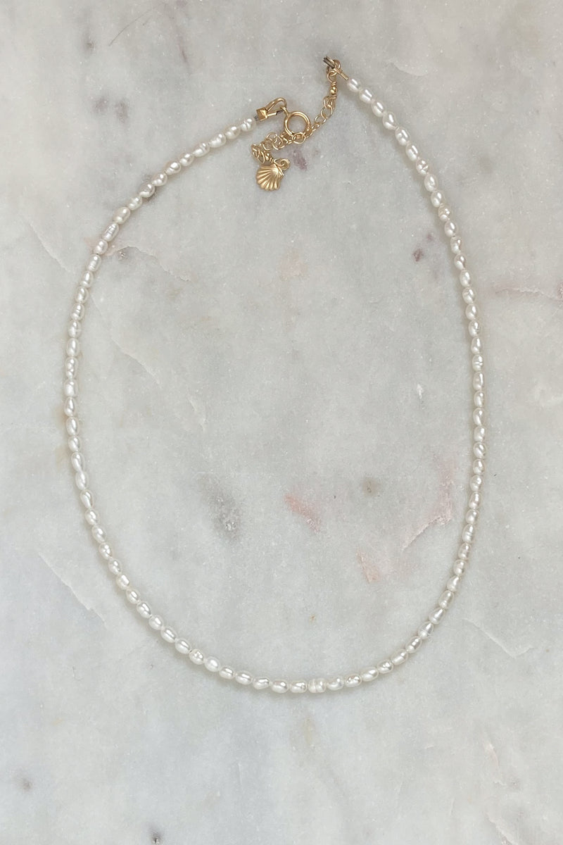 Rice Pearl Beaded Choker Necklace - Gold Fill