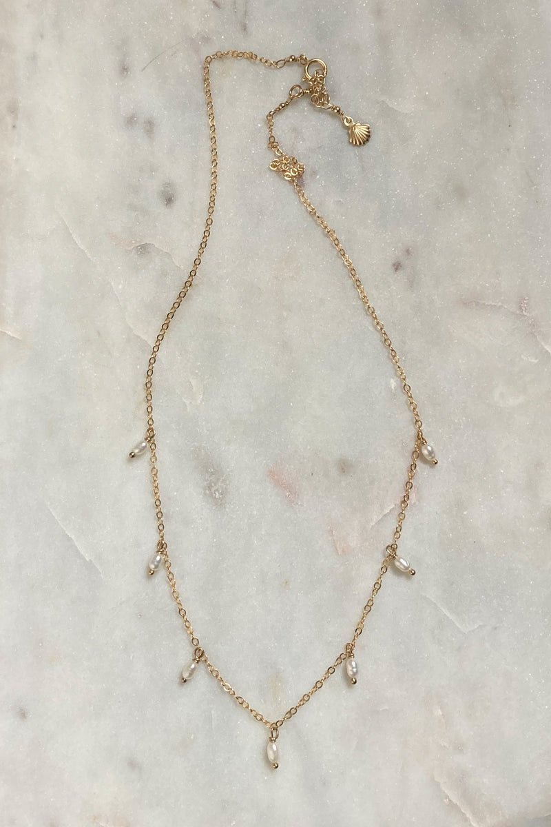 Pearl Tear Drop Necklace-Gold fill