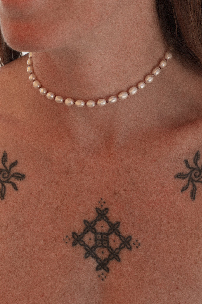 Garnet & Rice Pearl Necklace - GOLD FILL