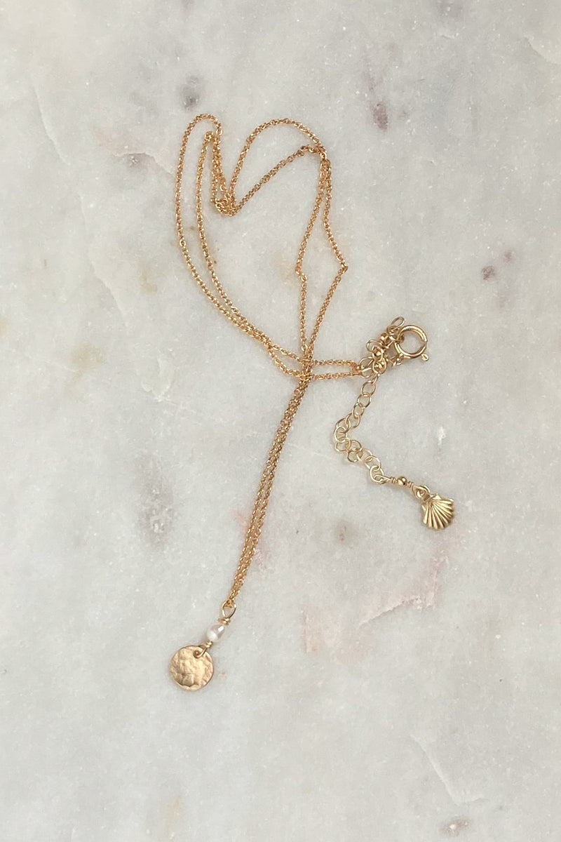 Pearl Small Moon Necklace- Plain-Gold fill