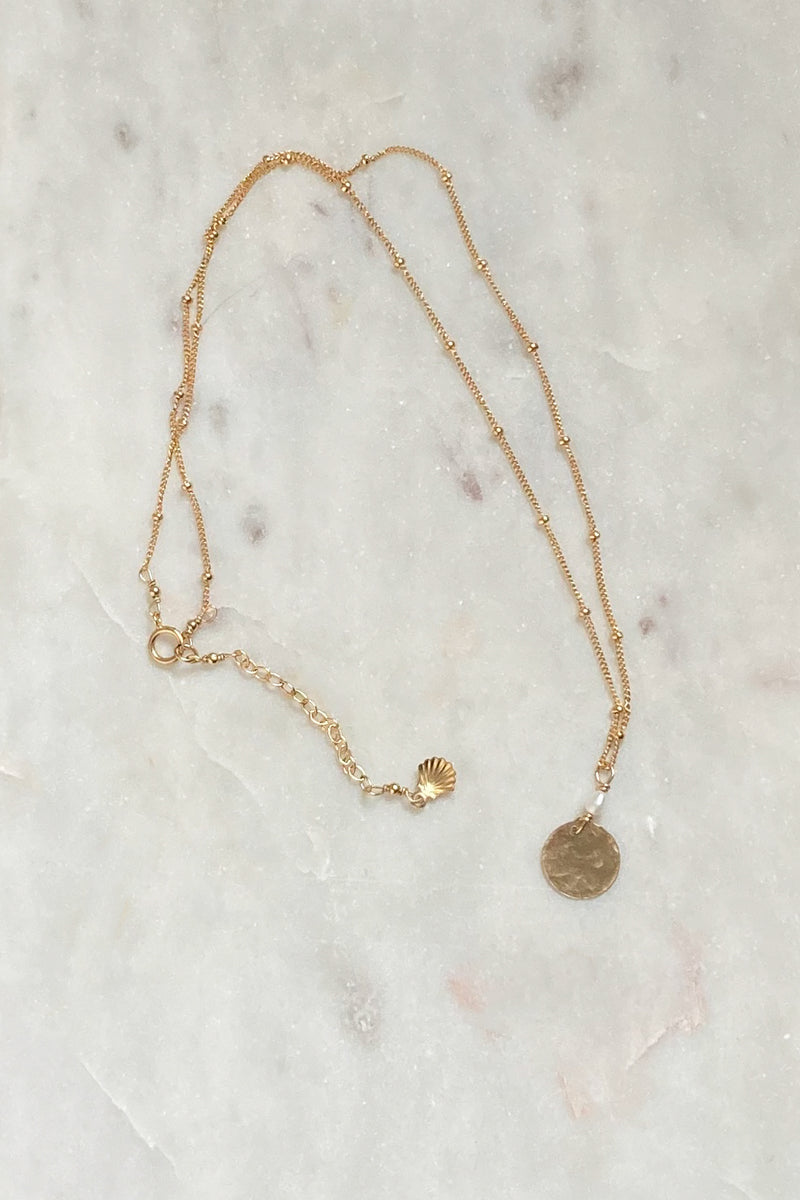 Pearl Large Moon Necklace- Satellite-Gold fill