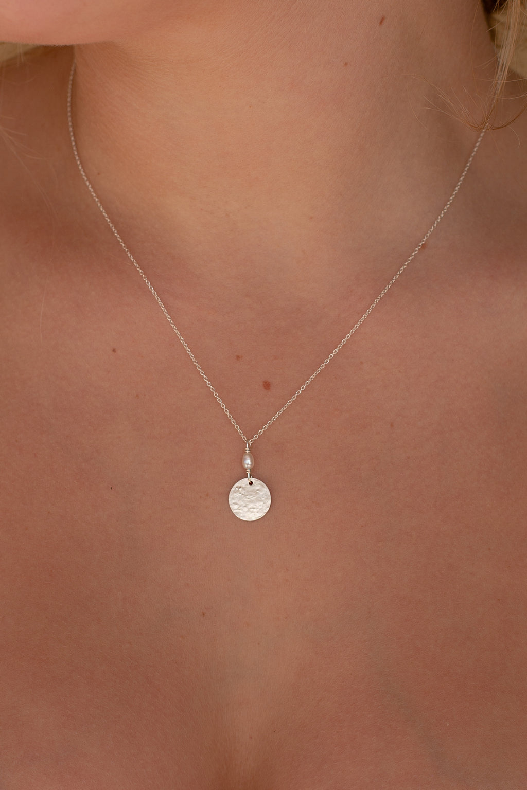Pearl Large Moon Necklace- Plain-Sterling Silver