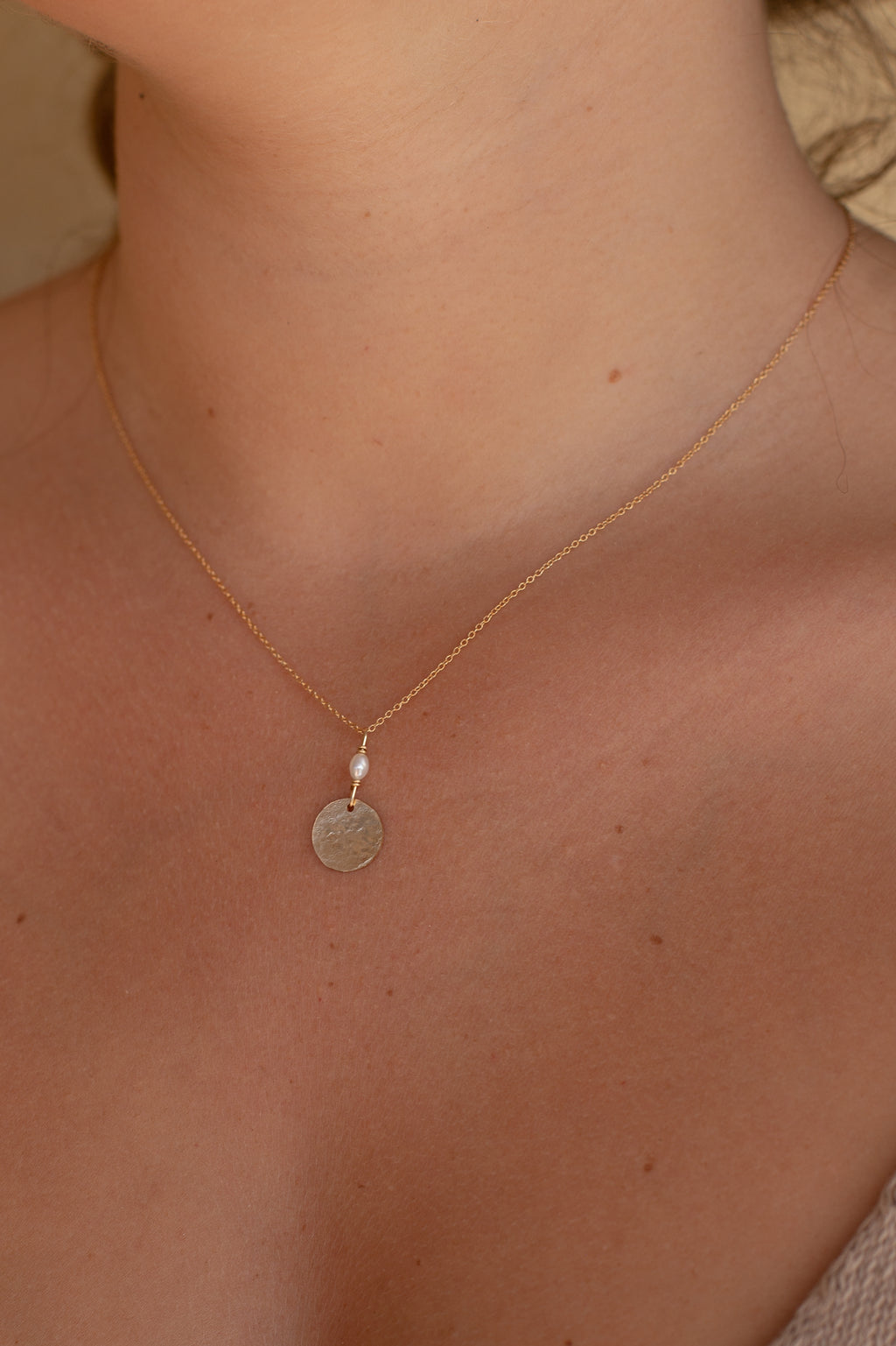 Pearl Large Moon Necklace- Plain-Gold fill