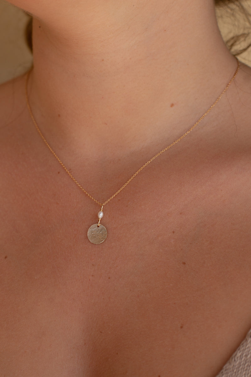 Pearl Large Moon Necklace- Plain-Gold fill
