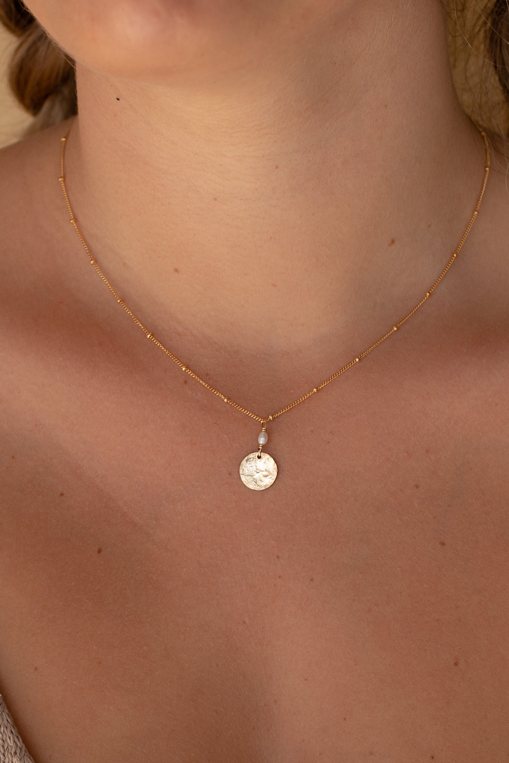 Pearl Large Moon Necklace- Satellite-Gold fill