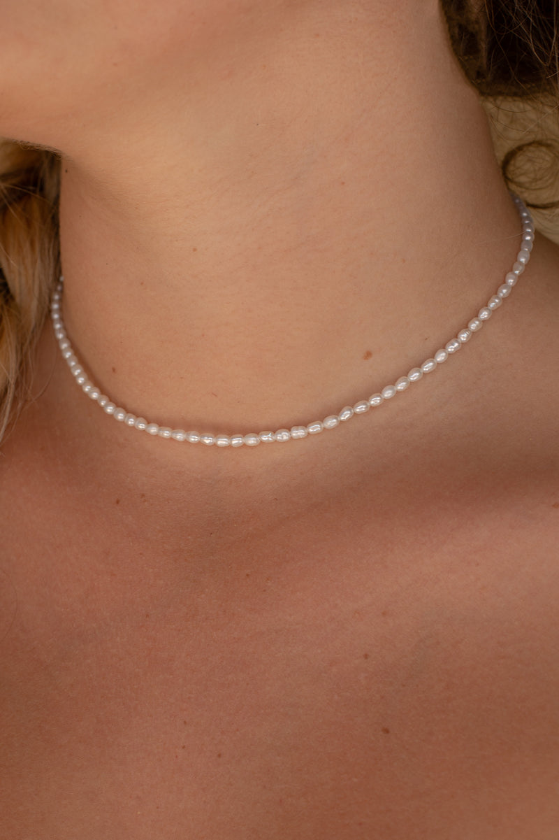 Rice Pearl Beaded Choker Necklace - Gold Fill