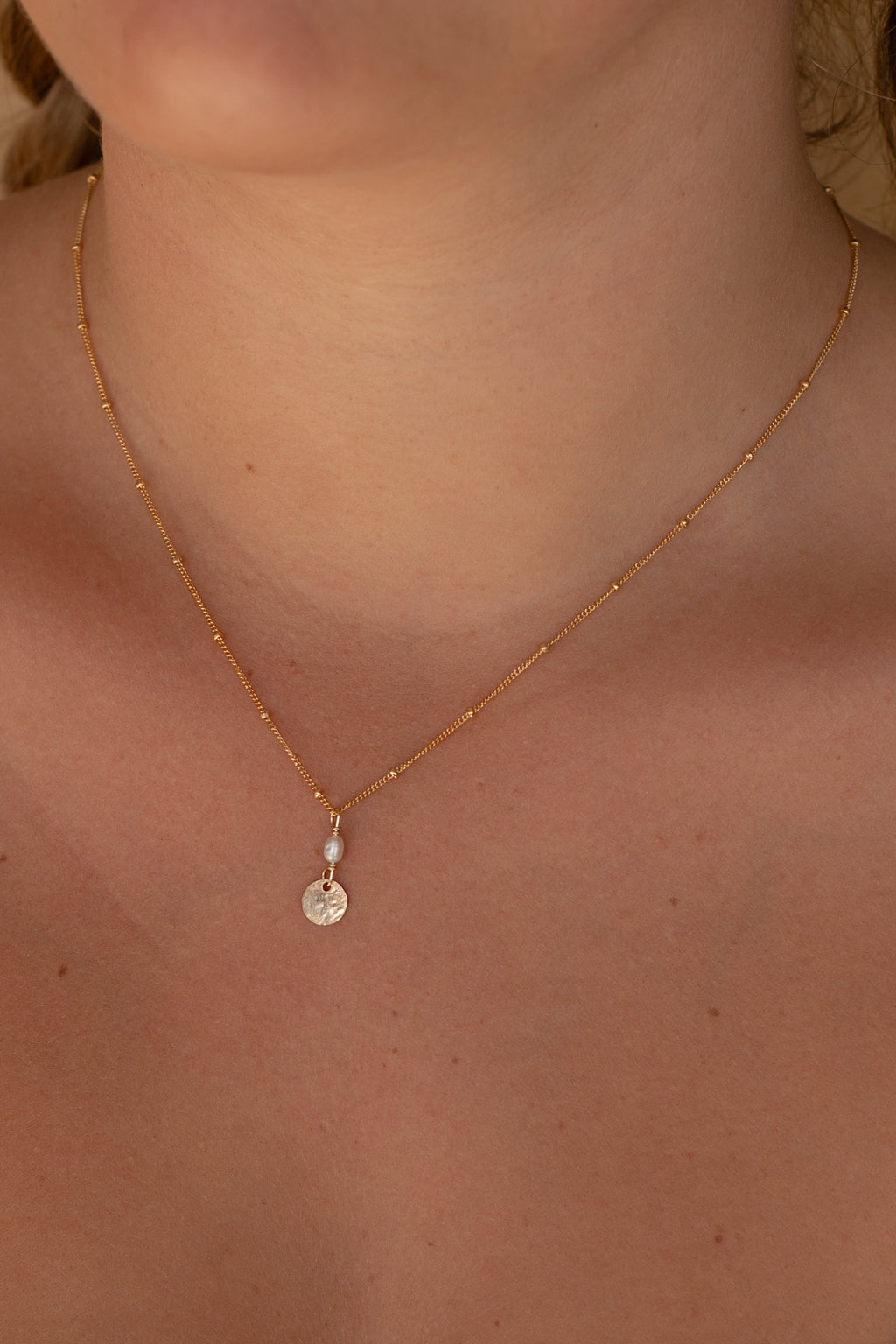 Pearl Small Moon Necklace- Satellite-Gold fill