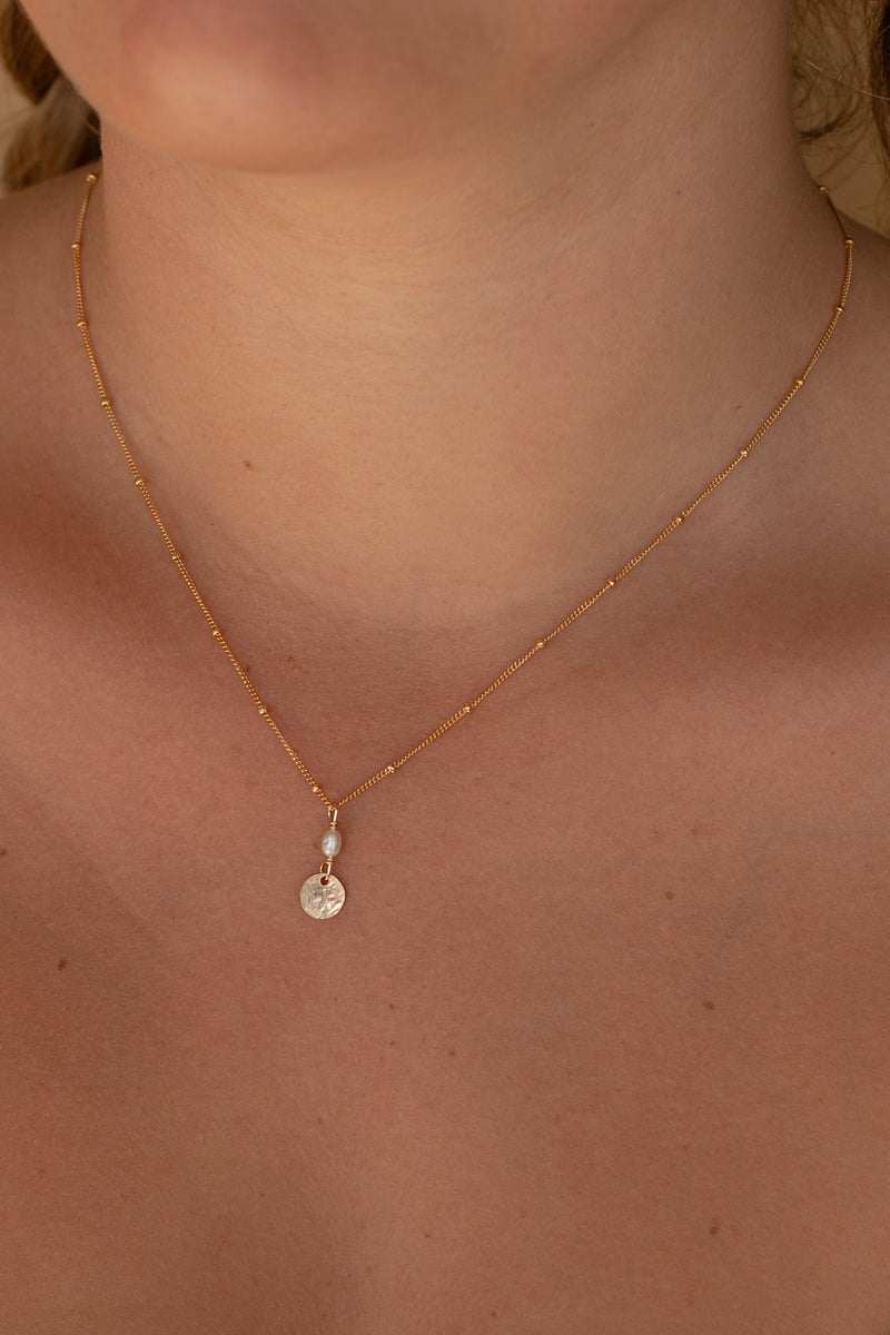 Pearl Small Moon Necklace- Satellite-Gold fill