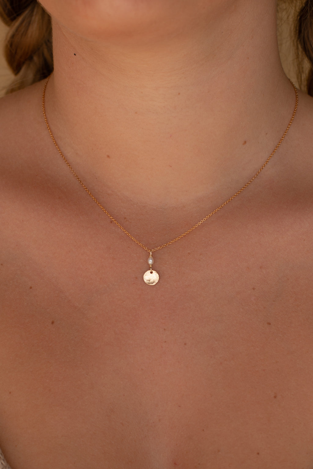 Pearl Small Moon Necklace- Plain-Gold fill