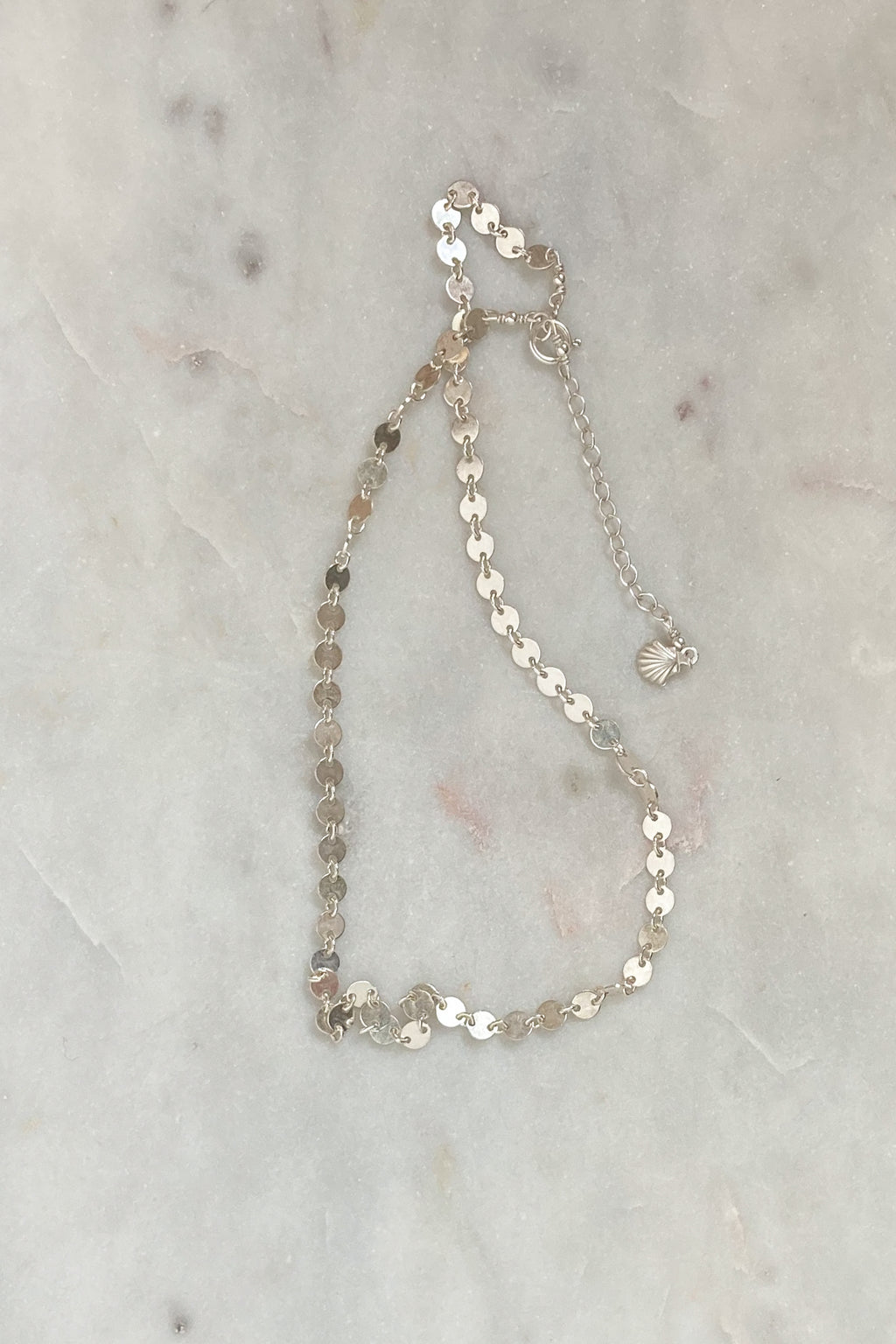 Moon Disc Chain Choker Necklace -Sterling Silver