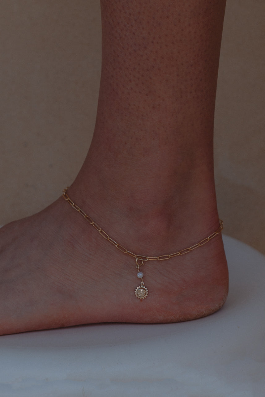 Sunface & Pearl Charm- Gold Fill