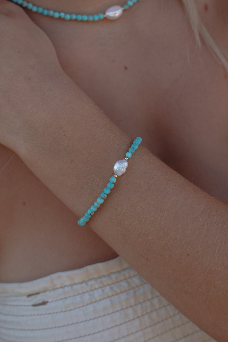 Turquoise & Pearl Bracelet- Sterling Silver