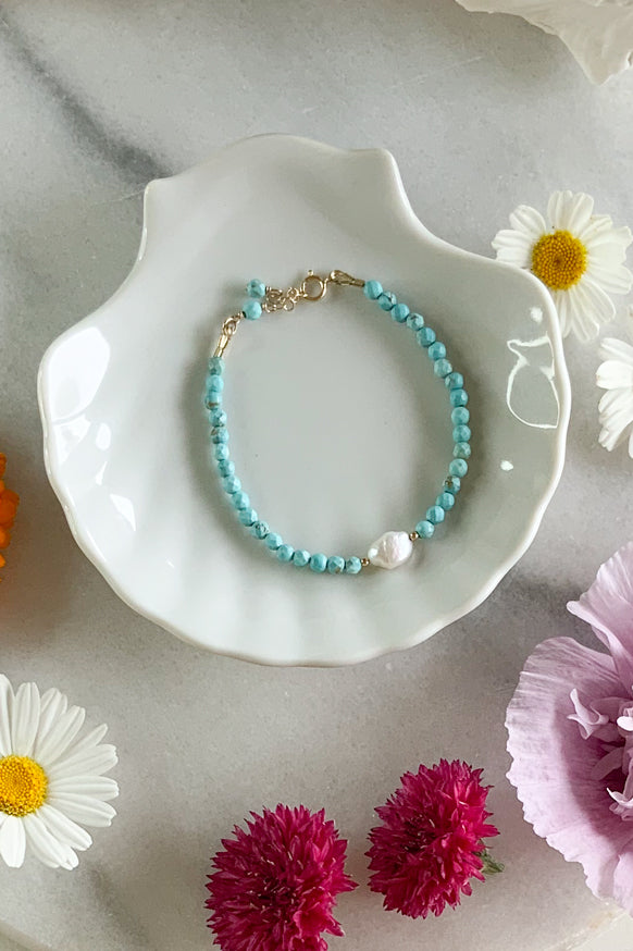 Turquoise & Pearl Bracelet- Gold Filled