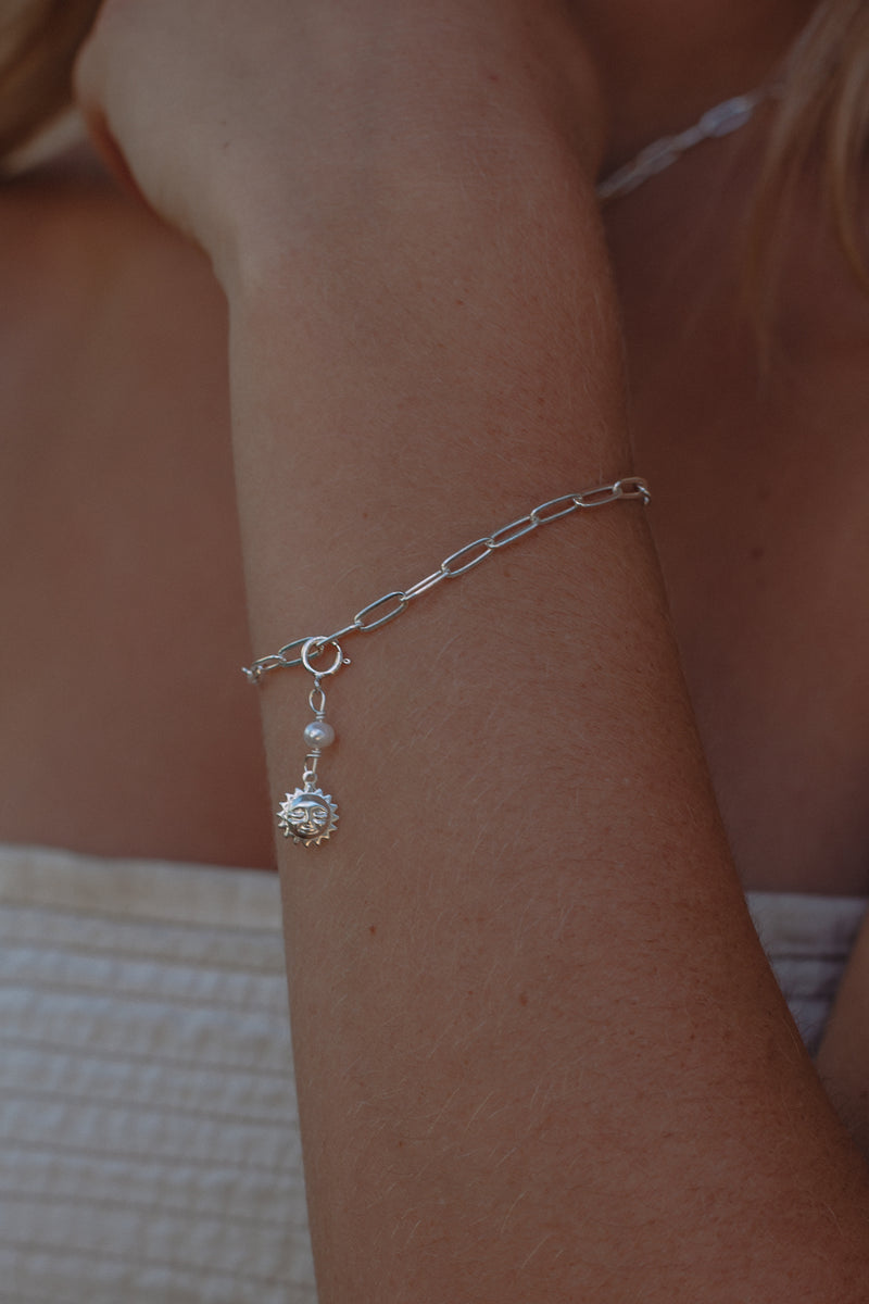 Sunface & Pearl Charm- Sterling Silver