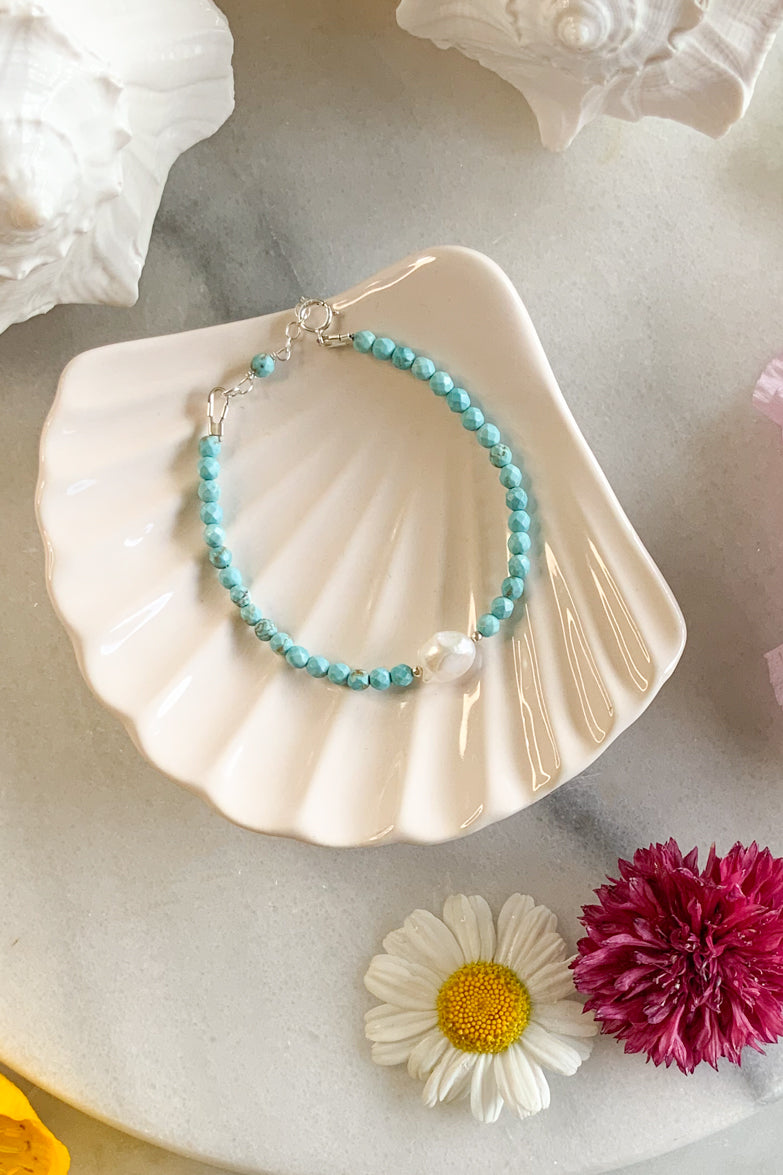 Turquoise & Pearl Bracelet- Sterling Silver