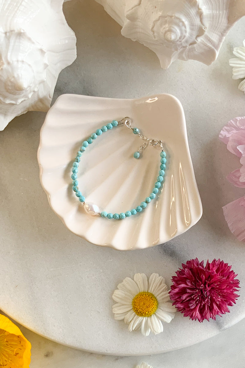 Turquoise & Pearl Bracelet- Sterling Silver