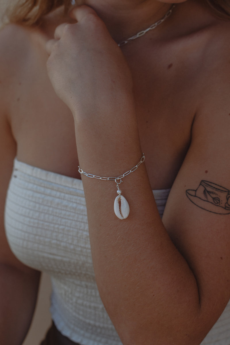 Cowrie Pearl Charm Sterling Silver