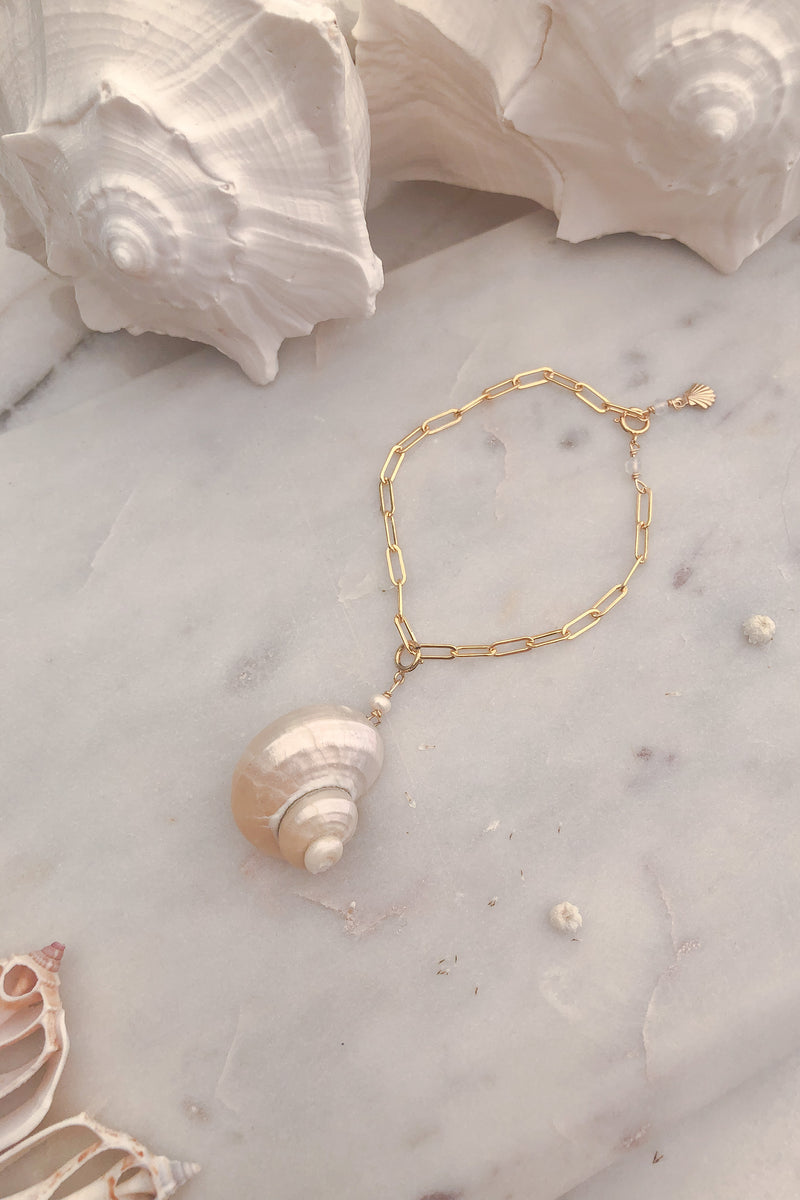 Cone Shell and Pearl Charm - Gold Fill
