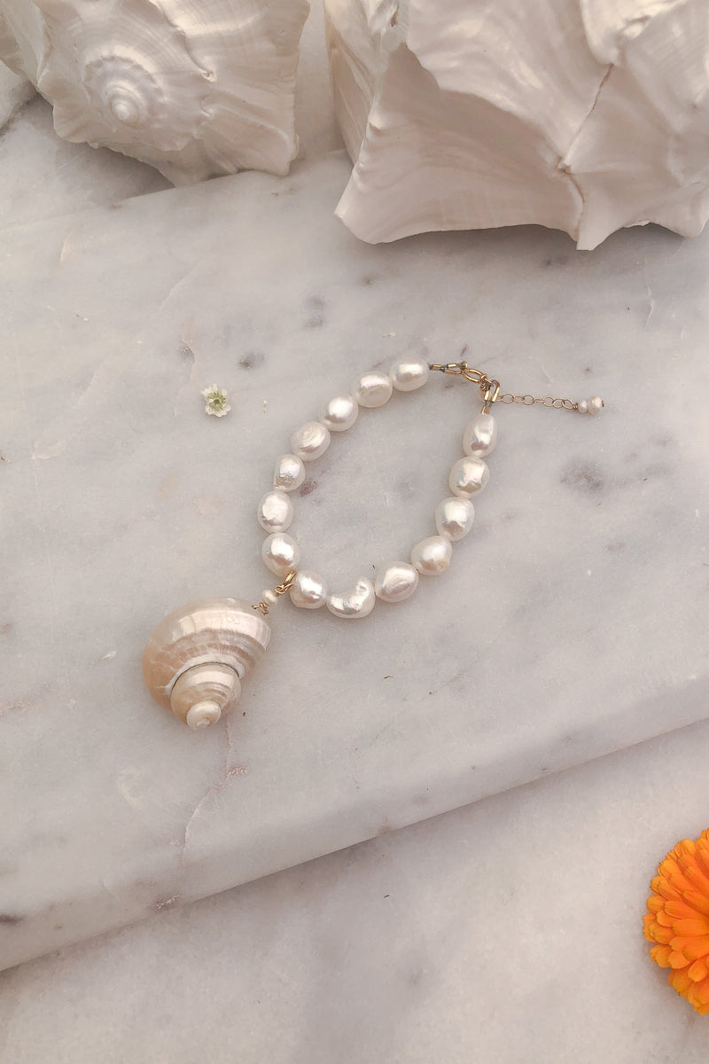 Cone Shell and Pearl Charm - Gold Fill