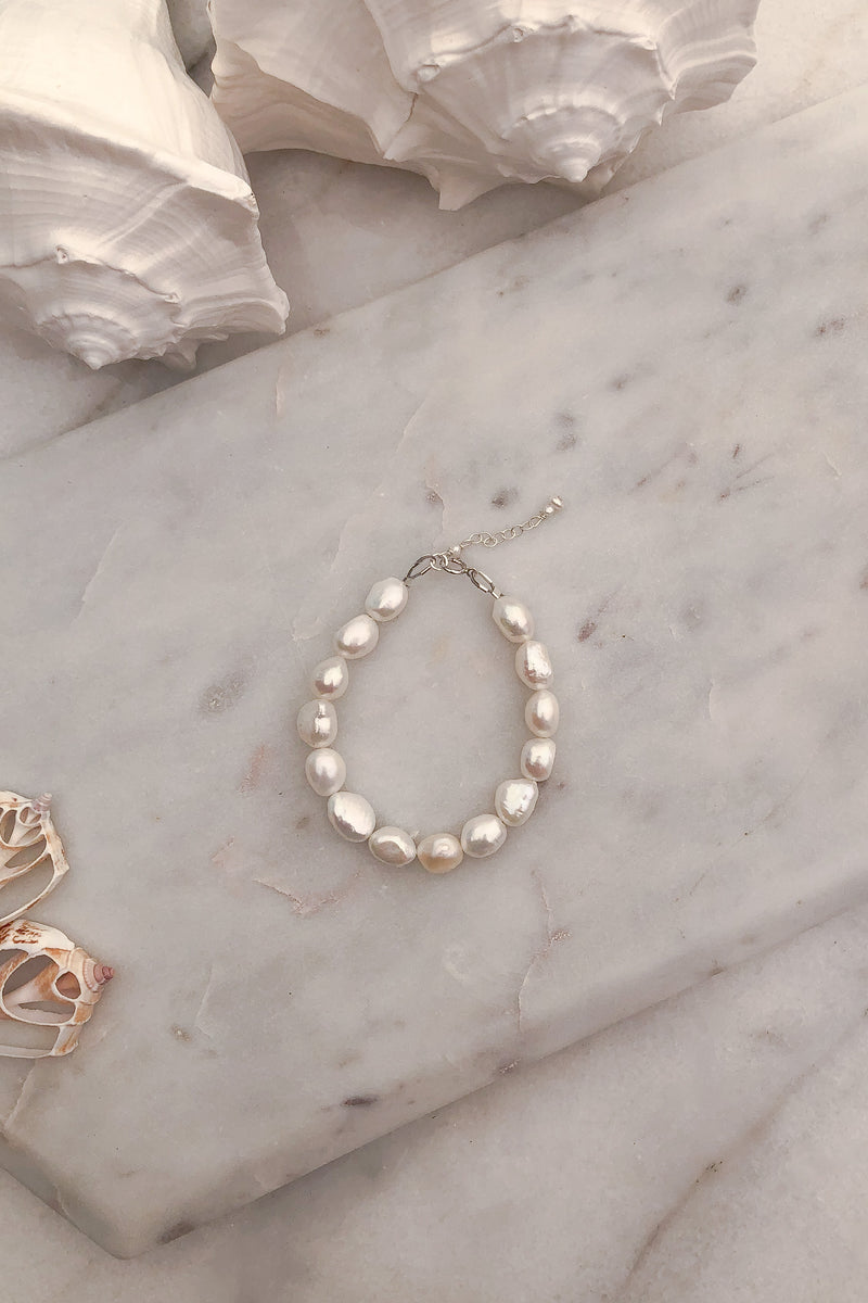 Chunky Pearl Bead Bracelet - Sterling Silver