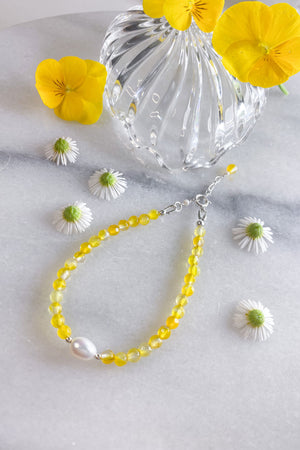 Yellow Agate and Pearl Bracelet Sterling Silver