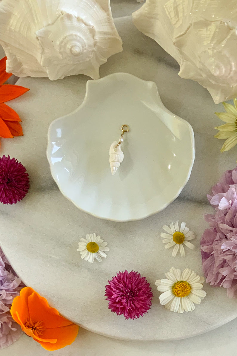 Cone Shell Pearl Charm Gold Fill