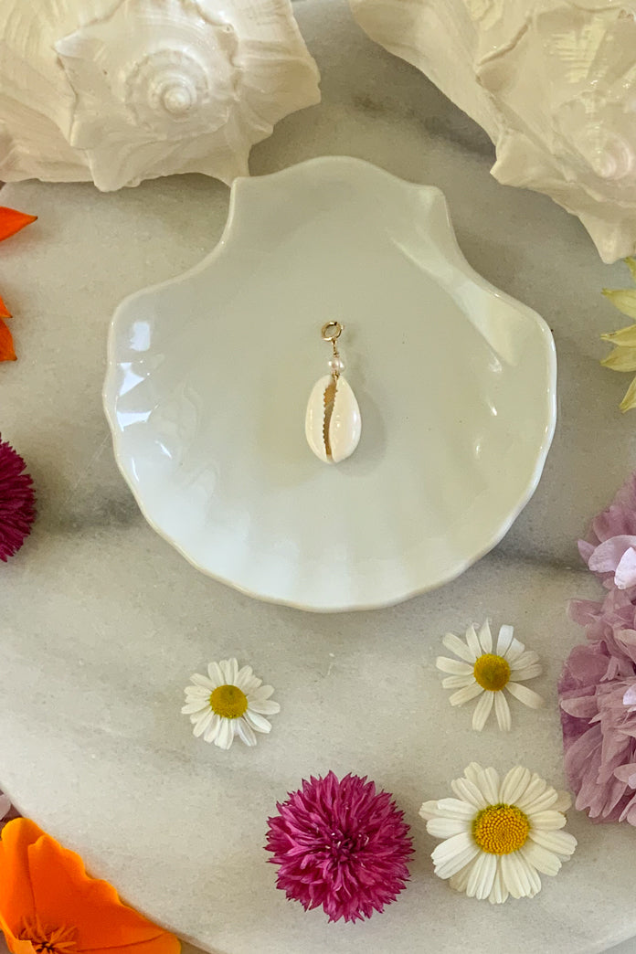 Cowrie Pearl Charm Gold Fill