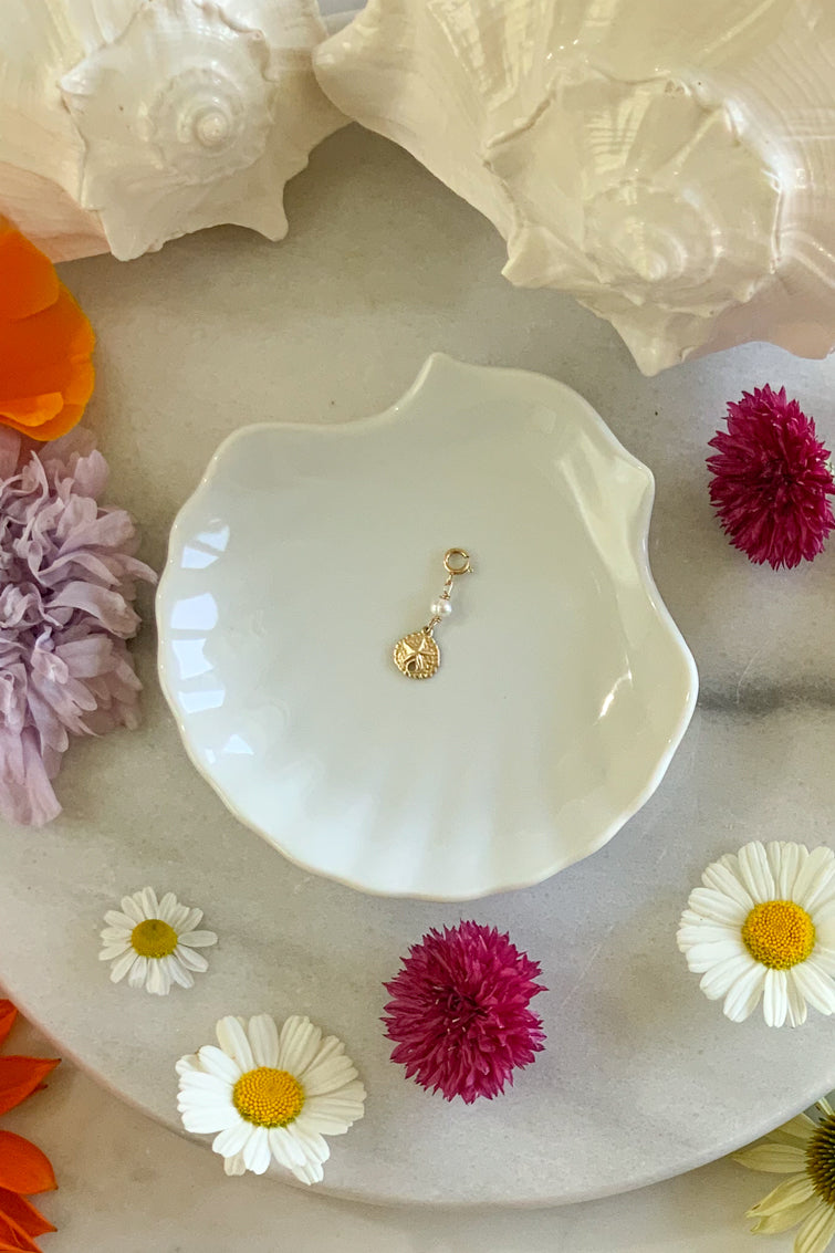 Sand Dollar & Pearl Charm- Gold Fill