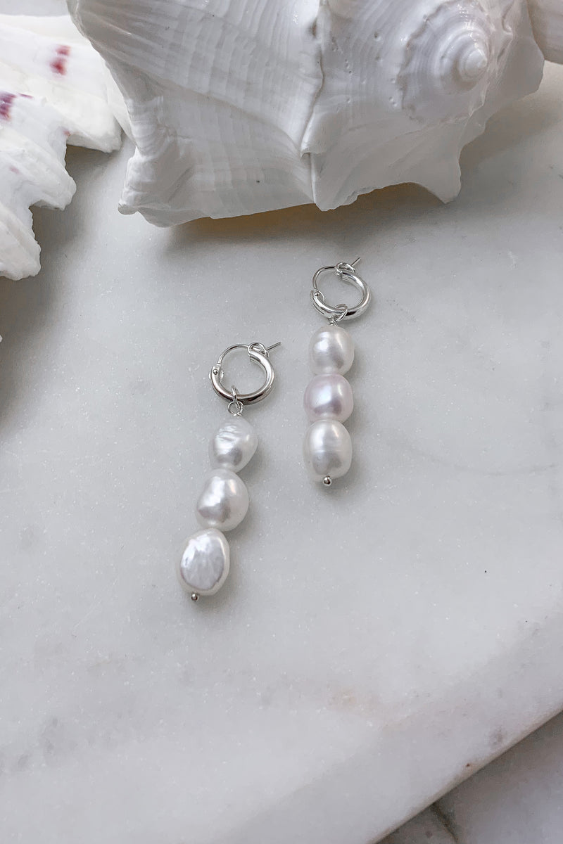 Three Pearl Hoops - Sterling Silver