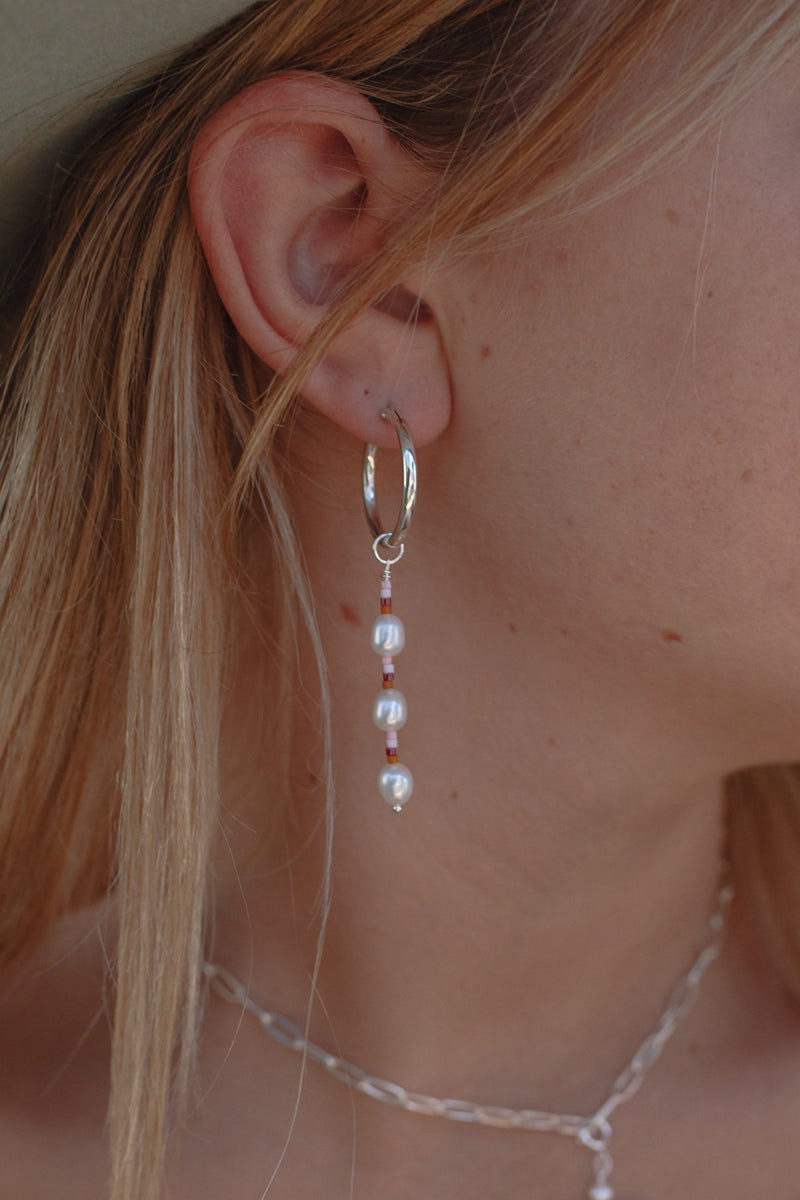 Sunset Sol Three Pearl Hoops - Sterling Silver