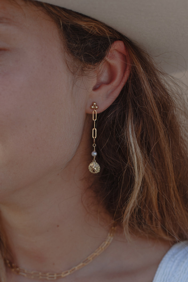 Bubble & BASE Chain Ear Studs- Gold Fill