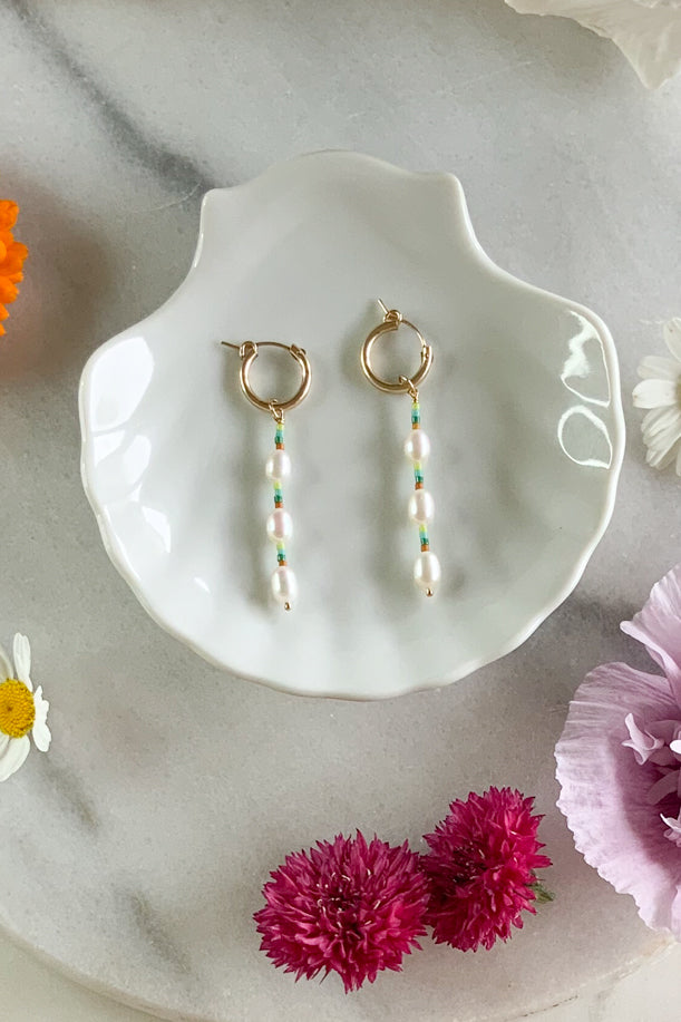 Blueseas Three Pearl Hoops - Gold Fill