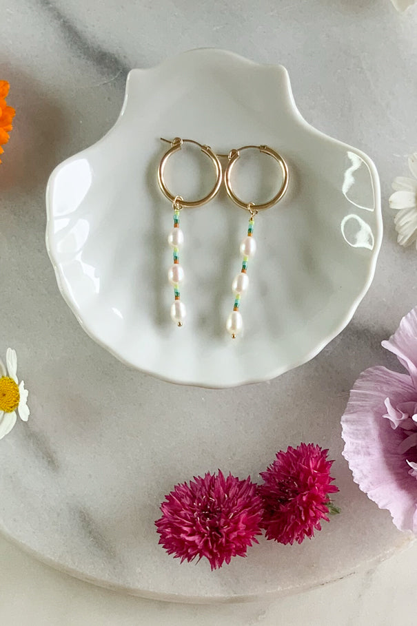 Blueseas Three Pearl Hoops - Gold Fill