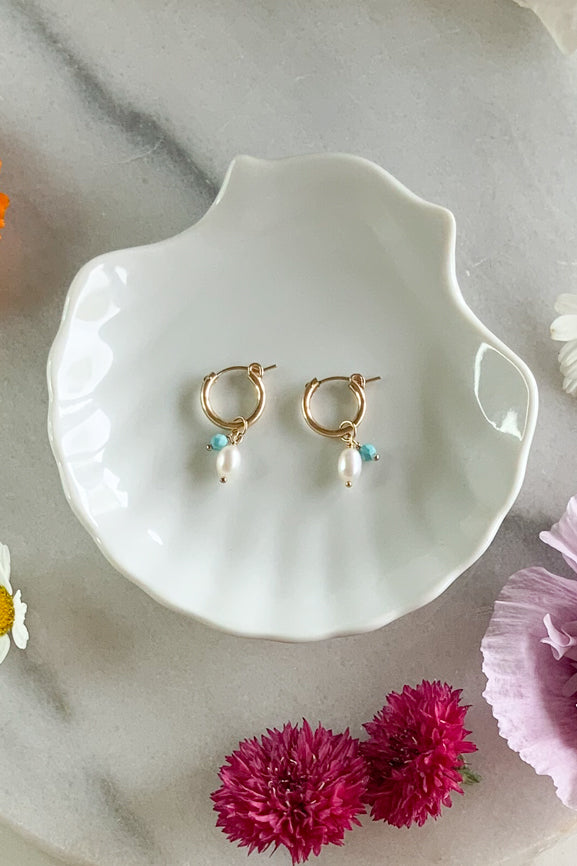 Turquoise & Pearl Hoops - Gold fill