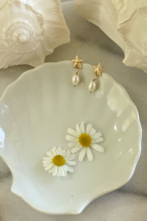 Starfish & Pearl Ear Studs- Gold Fill
