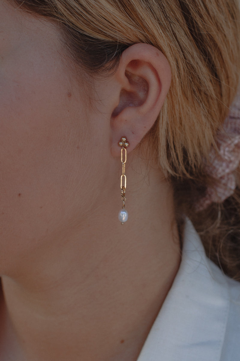 Bubble & BASE Chain Ear Studs- Gold Fill